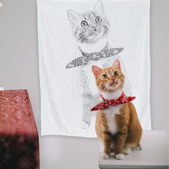 Custom Pet Sketch Portrait Art Fleece Blanket - The Pet Pillow