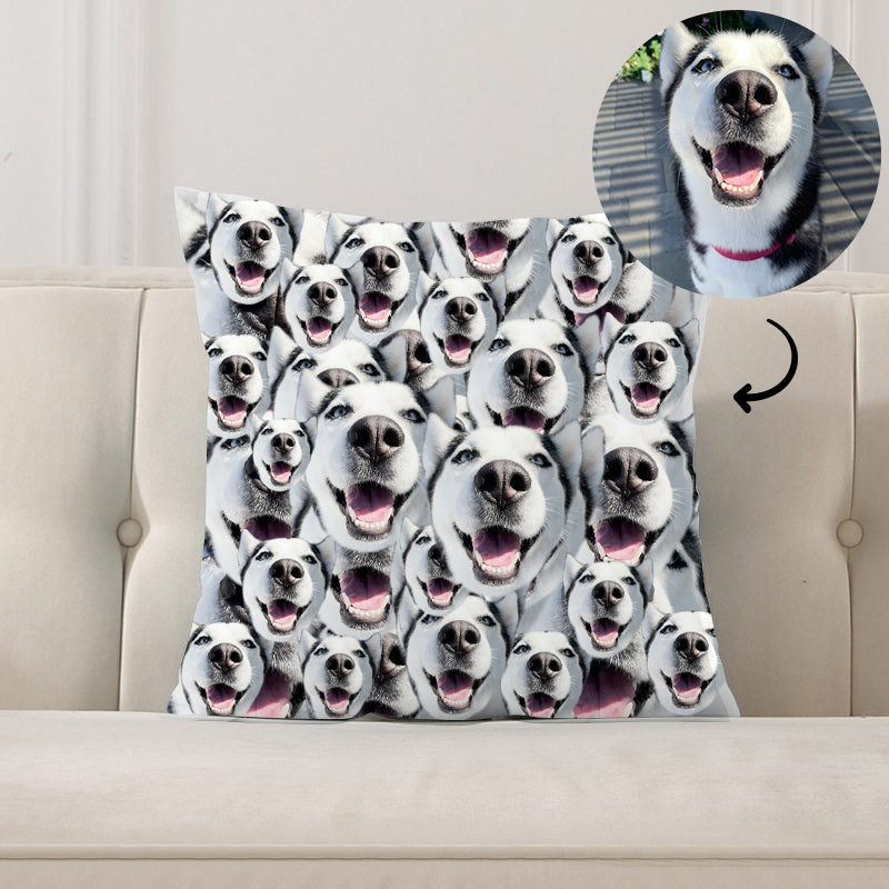 Custom Square Pillow Covered with All Dog Cat Face, Double Sided Printing - The Pet Pillow