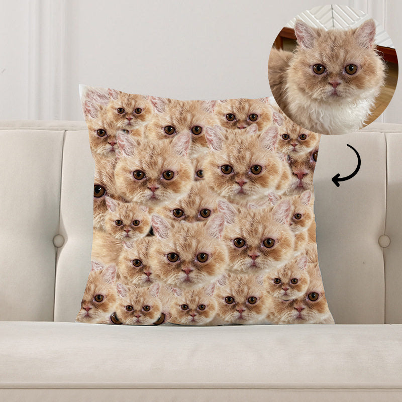 Custom Square Pillow Covered with All Dog Cat Face, Double Sided Printing - The Pet Pillow