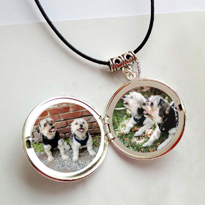 Customized Pet Flip Photo Heart and Round Shaped Necklace with 2 Photos - The Pet Pillow