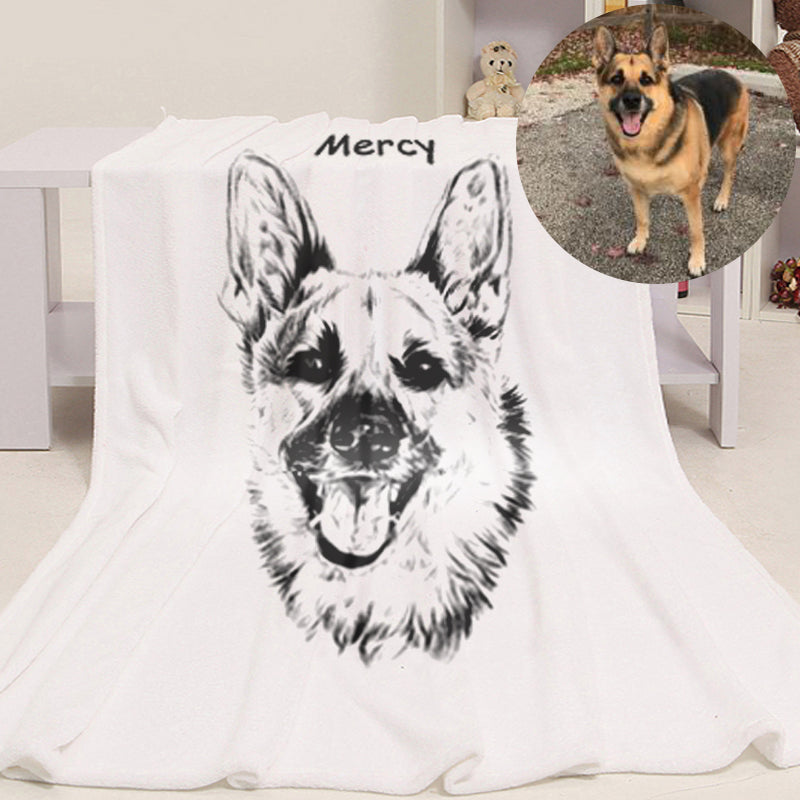 Custom Pet Sketch Portrait Art Fleece Blanket - The Pet Pillow