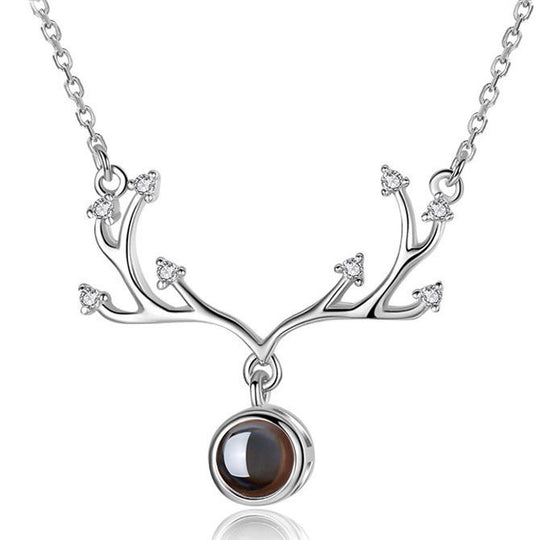 Multi-Zirconium Antlers Custom Pet Projection Necklace - The Pet Pillow