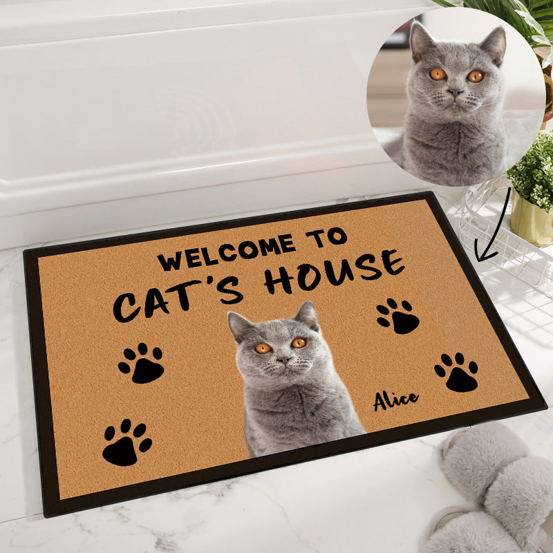 "Welcome to Dog's Cat's House" Custom Pet Doormat from Your Pets Original Photo - The Pet Pillow
