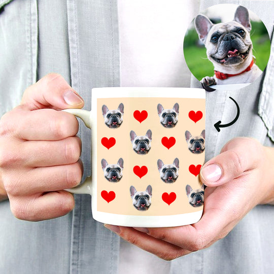 Custom Print Pet Photo on Mug with Red Heart - The Pet Pillow
