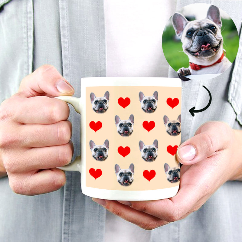 Custom Print Pet Photo on Mug with Red Heart - The Pet Pillow