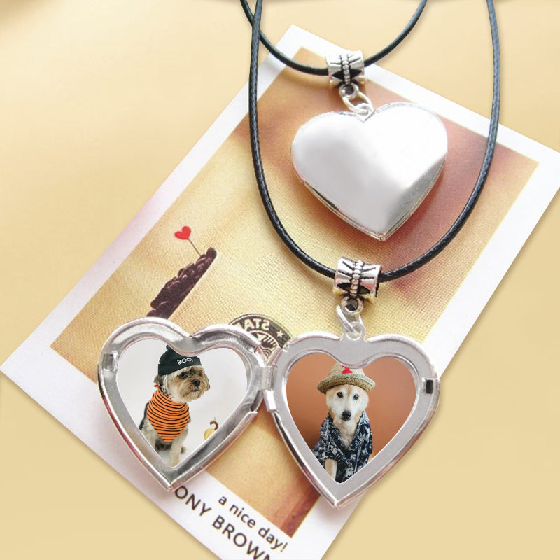 Customized Pet Flip Photo Heart Shaped Necklace with 2 Photos - The Pet Pillow