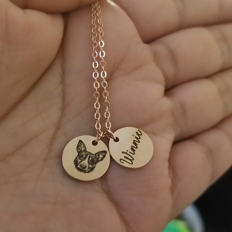 Custom Pet Necklace with Engraved Photo and Name - The Pet Pillow