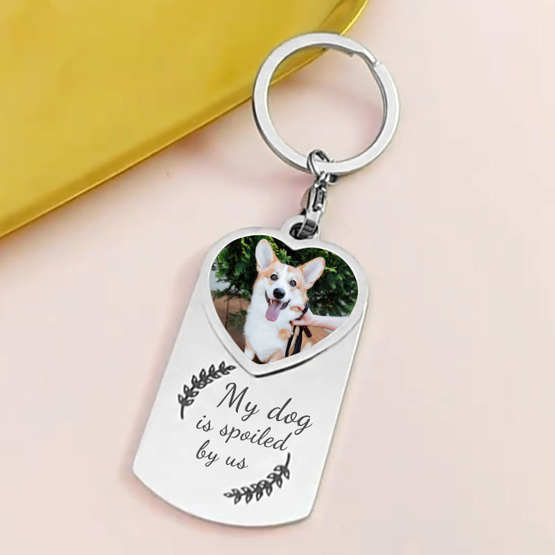 Custom Pet Photos and Message Keychain, Paw or Wheat Pattern - The Pet Pillow