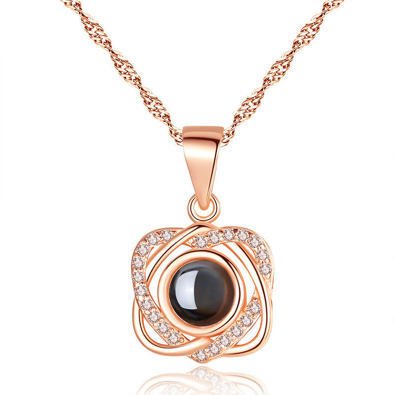 Custom Pet Projection Necklace - Double Heart - The Pet Pillow