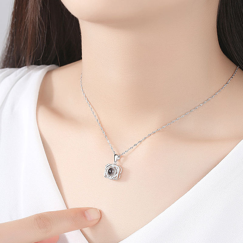 Custom Pet Projection Necklace - Double Heart - The Pet Pillow