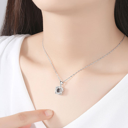 Custom Pet Projection Necklace - Double Heart - The Pet Pillow