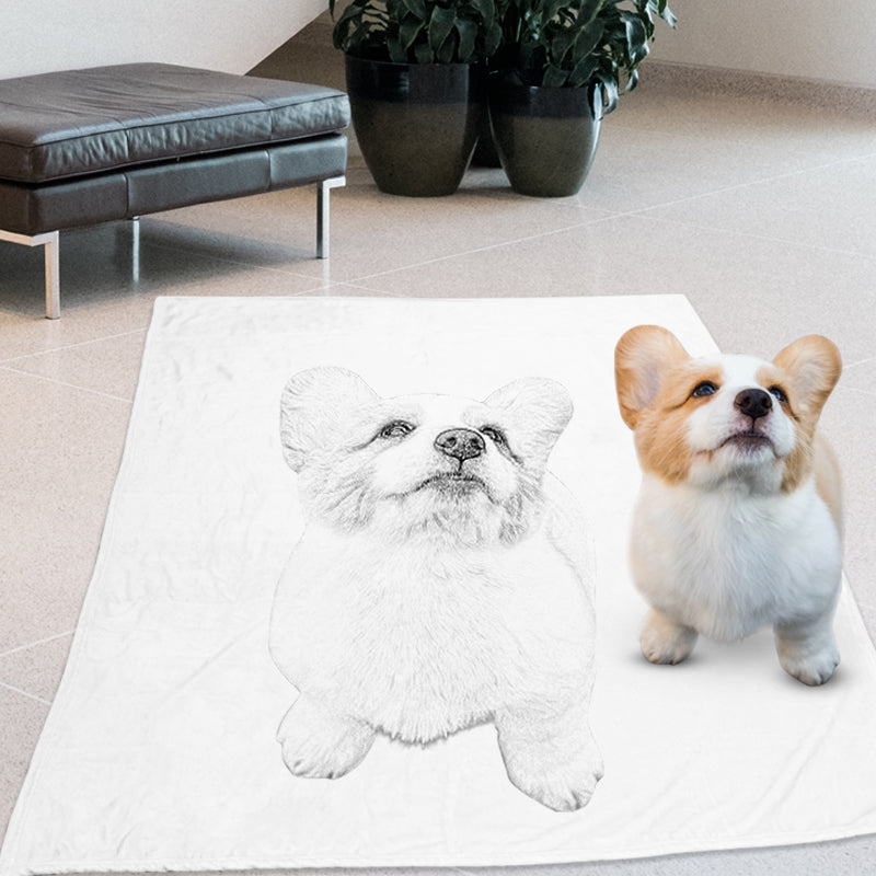 Custom Pet Sketch Portrait Art Fleece Blanket - The Pet Pillow