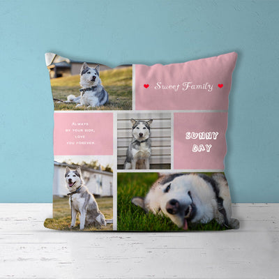 "Sweet Family" Custom Pet Photos Collage Memorial Square Pillow with 4 Pet Pictures - The Pet Pillow