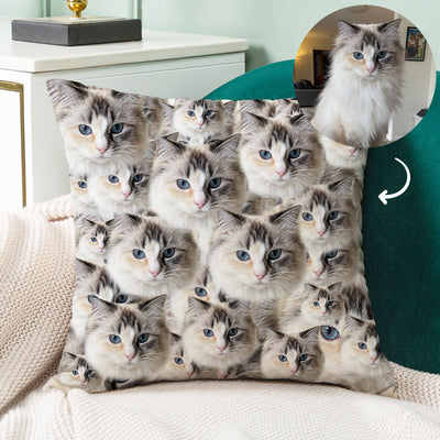 Custom Square Pillow Covered with All Dog Cat Face, Double Sided Printing - The Pet Pillow