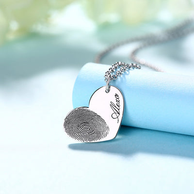 Custom Fingerprint Lettering Heart 925 Sterling Silver Necklace - The Pet Pillow