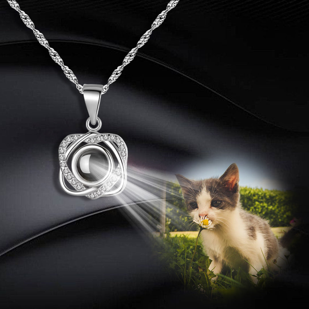 Custom Pet Projection Necklace - Double Heart - The Pet Pillow