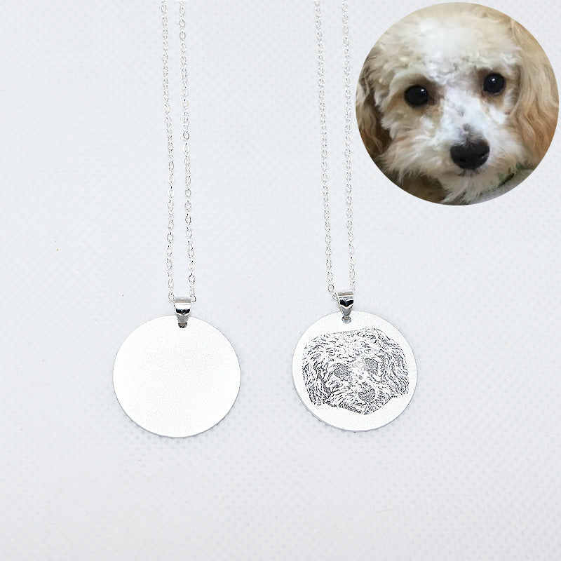 Custom Dog Cat Portrait Memorial Necklace with Name Engraved - The Pet Pillow