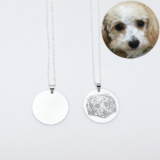 Custom Dog Cat Portrait Memorial Necklace with Name Engraved - The Pet Pillow