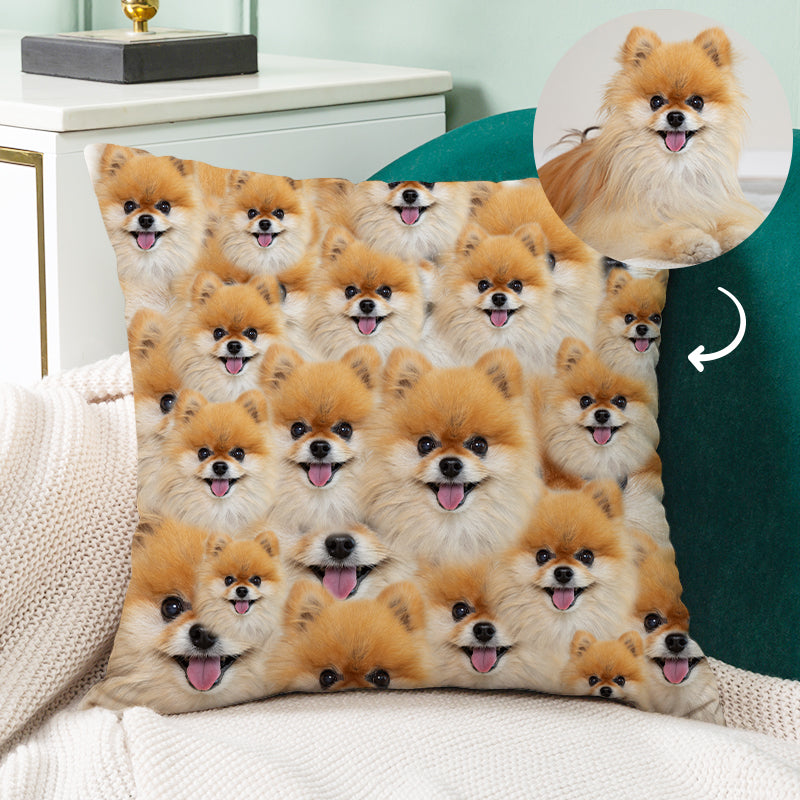 Custom Square Pillow Covered with All Dog Cat Face, Double Sided Printing - The Pet Pillow