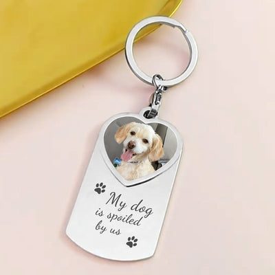 Custom Pet Photos and Message Keychain, Paw or Wheat Pattern - The Pet Pillow