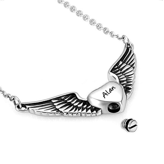 Custom Pet Heart Shaped with Wings Ashes Memory Necklace - The Pet Pillow