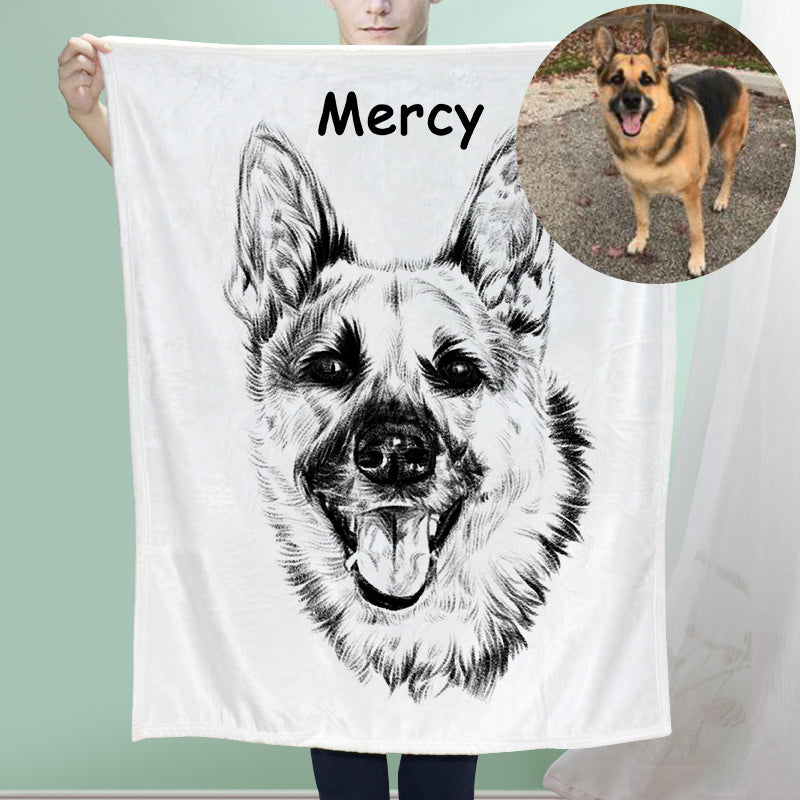 Custom Pet Sketch Portrait Art Fleece Blanket - The Pet Pillow