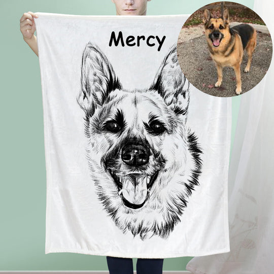Custom Pet Sketch Portrait Art Fleece Blanket - The Pet Pillow