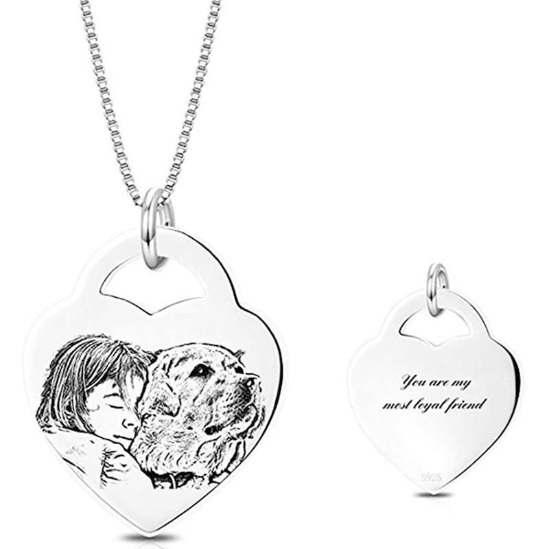 Custom Pet Photo Necklace with Heart Pendant-925 Sterling Silver - The Pet Pillow