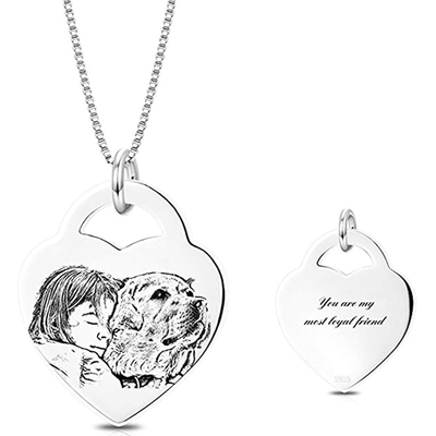 Custom Pet Photo Necklace with Heart Pendant-925 Sterling Silver - The Pet Pillow
