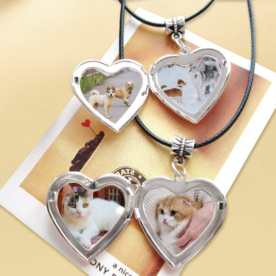 Customized Pet Flip Photo Heart Shaped Necklace with 2 Photos - The Pet Pillow