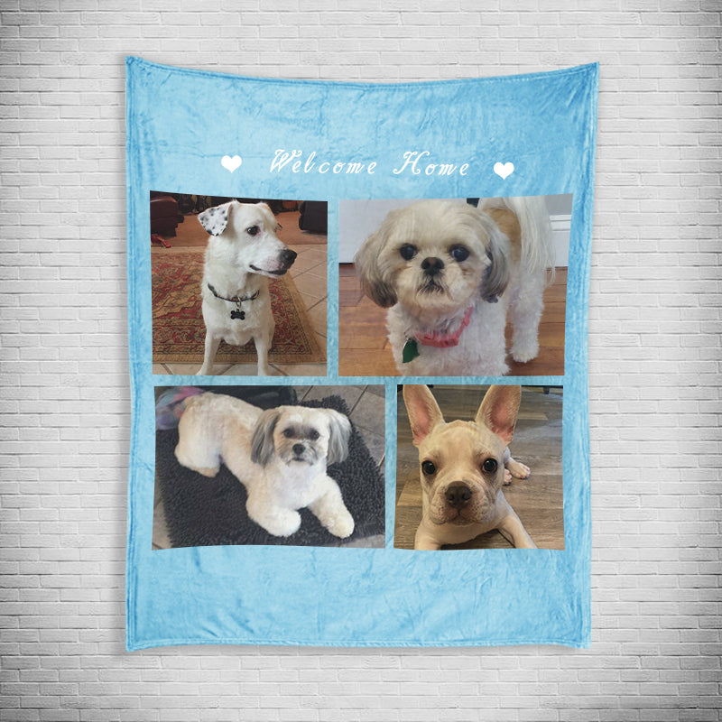 Custom Pet Photo Collage Editable Color Fleece Blanket with 4 Pet Photos - The Pet Pillow
