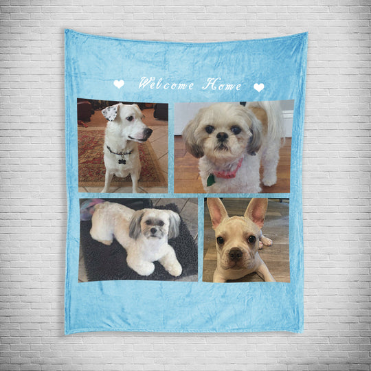 Custom Pet Photo Collage Editable Color Fleece Blanket with 4 Pet Photos - The Pet Pillow