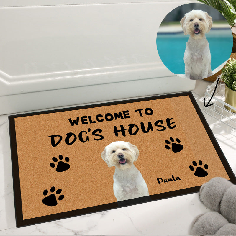 "Welcome to Dog's Cat's House" Custom Pet Doormat from Your Pets Original Photo - The Pet Pillow