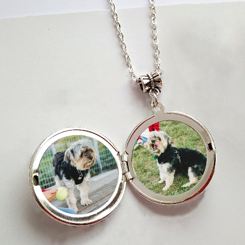 Customized Pet Flip Photo Heart and Round Shaped Necklace with 2 Photos - The Pet Pillow