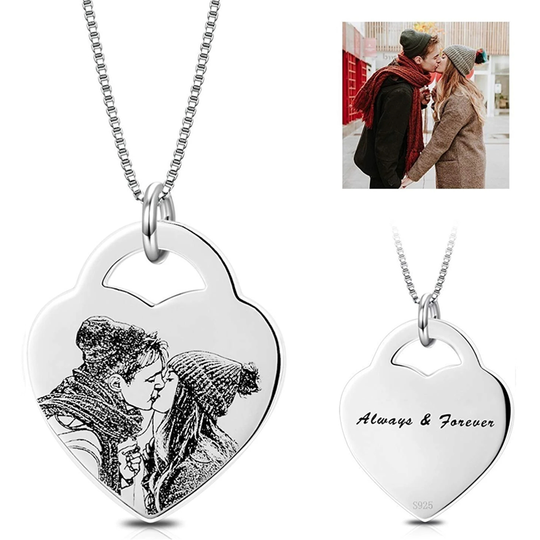Custom Pet Photo Necklace with Heart Pendant-925 Sterling Silver - The Pet Pillow