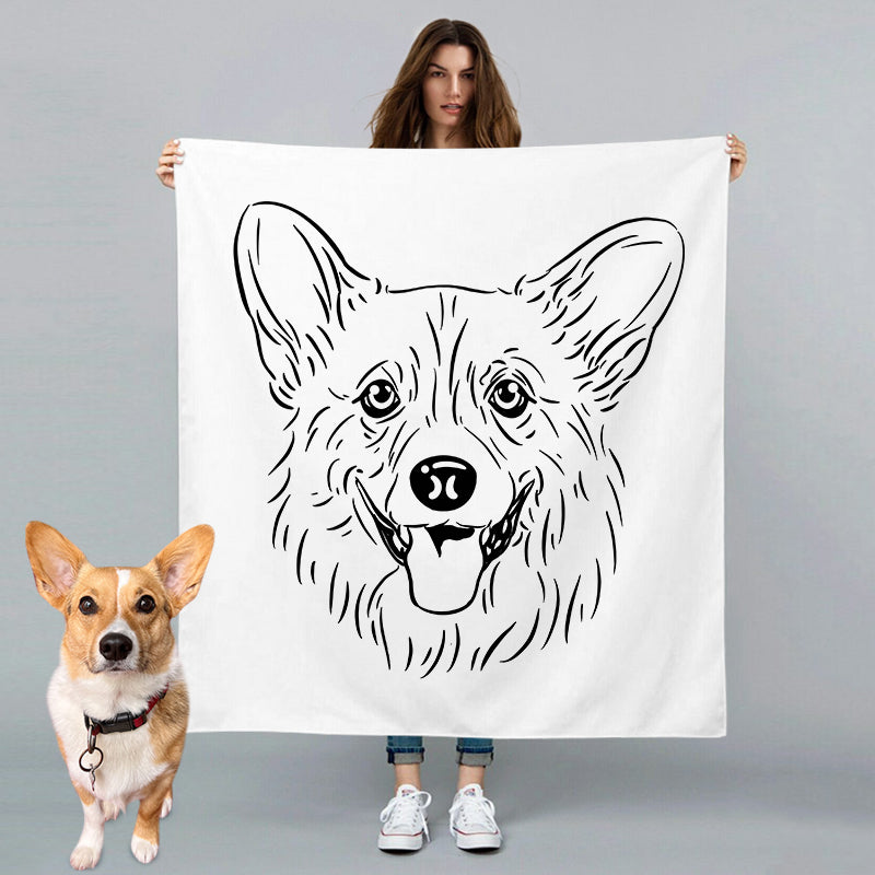 Custom Pet Blanket from Photo Hand Drawing Charcoal Portrait