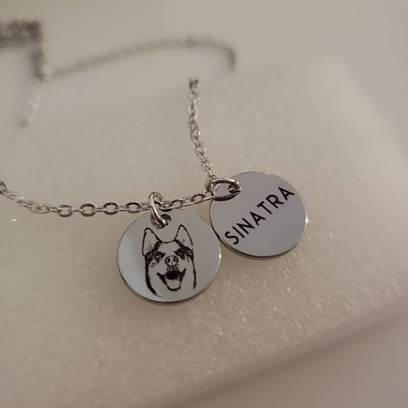 Custom Pet Necklace with Engraved Photo and Name - The Pet Pillow