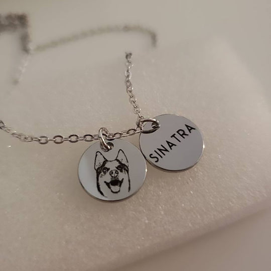 Custom Pet Necklace with Engraved Photo and Name - The Pet Pillow