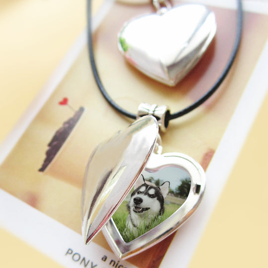Customized Pet Flip Photo Heart Shaped Necklace with 2 Photos - The Pet Pillow