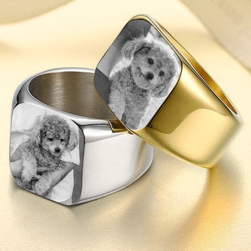 Custom Pet Black and White Photo Ring - The Pet Pillow