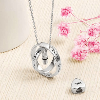 Custom Pet Double Ring and Heart Shaped Ash Necklace - The Pet Pillow