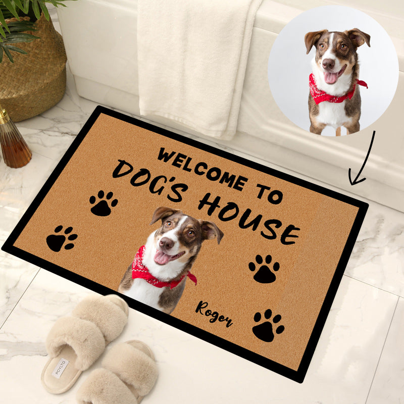 "Welcome to Dog's Cat's House" Custom Pet Doormat from Your Pets Original Photo - The Pet Pillow