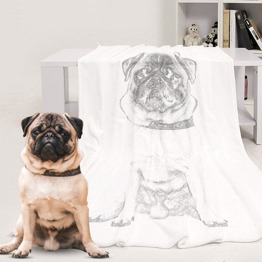 Custom Pet Sketch Portrait Art Fleece Blanket - The Pet Pillow