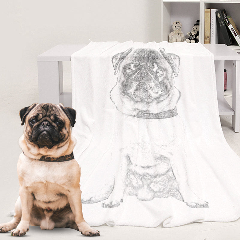 Custom Pet Sketch Portrait Art Fleece Blanket - The Pet Pillow