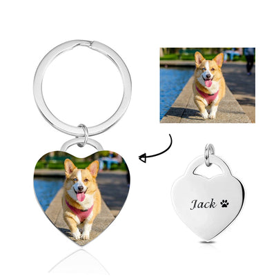 Customized Pet Photo 925 Silver Heart Shaped Keychain - The Pet Pillow