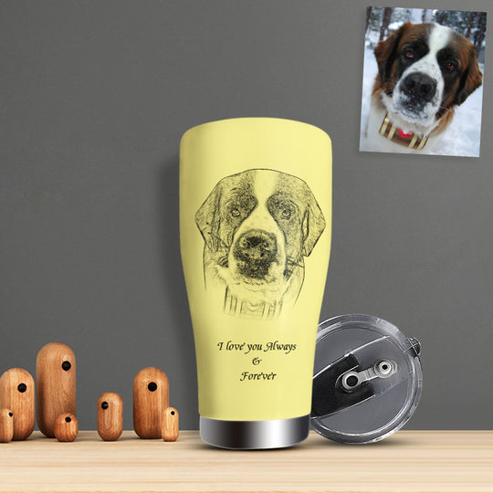 Custom Pet Sketch Portrait Stainless Steel Travel Tumbler - The Pet Pillow