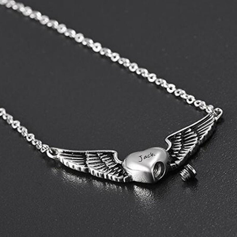 Custom Pet Heart Shaped with Wings Ashes Memory Necklace - The Pet Pillow