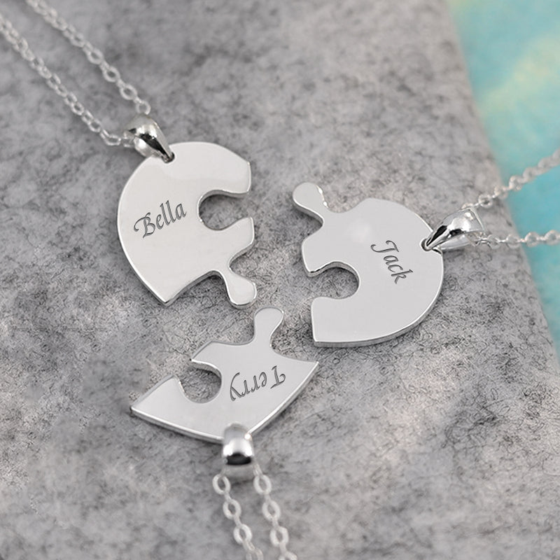 Custom Pet Family Name Puzzle Necklace, 3 Pieces - The Pet Pillow