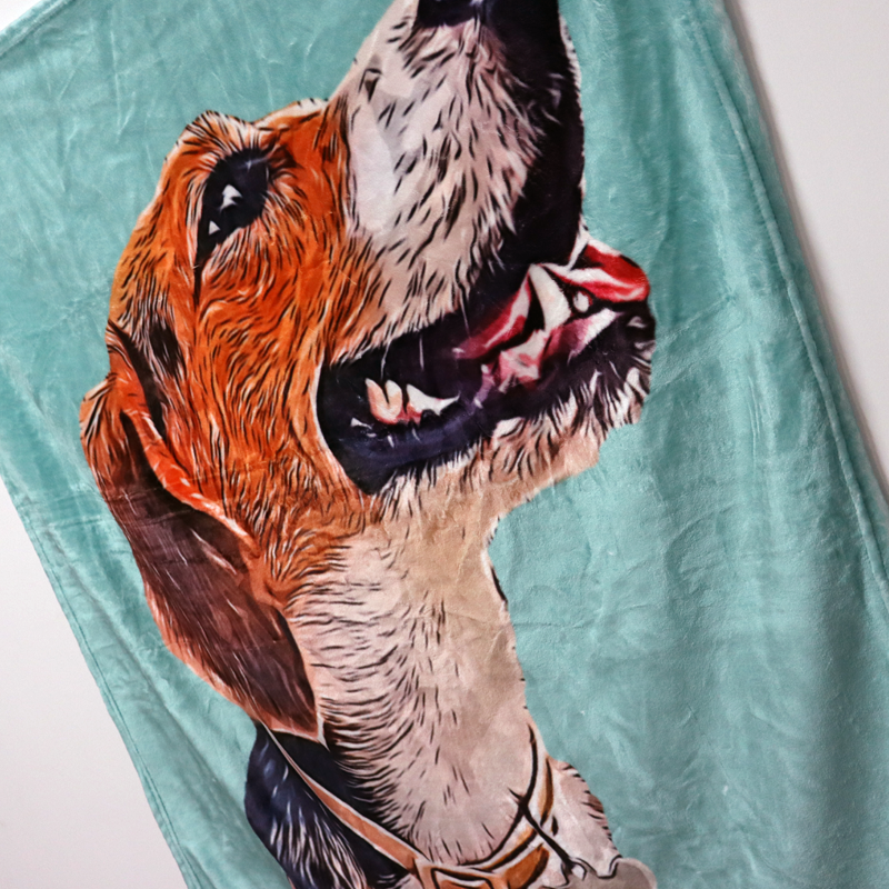 Custom Pet Photo Drawing Cartoon Blanket, Draw Head/Body - The Pet Pillow
