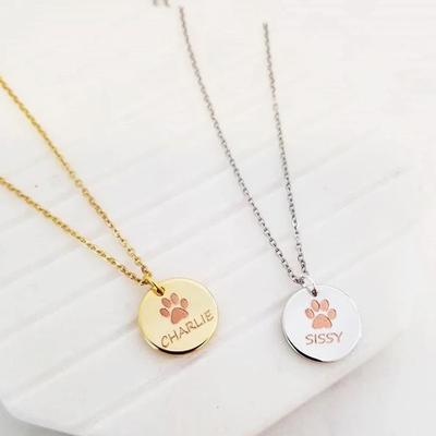 Custom Pet Paw Print and Name Necklace - The Pet Pillow